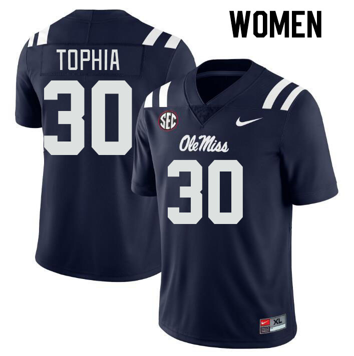 Women #30 Nagari Tophia Ole Miss Rebels College Football Jerseys Stitched-Navy